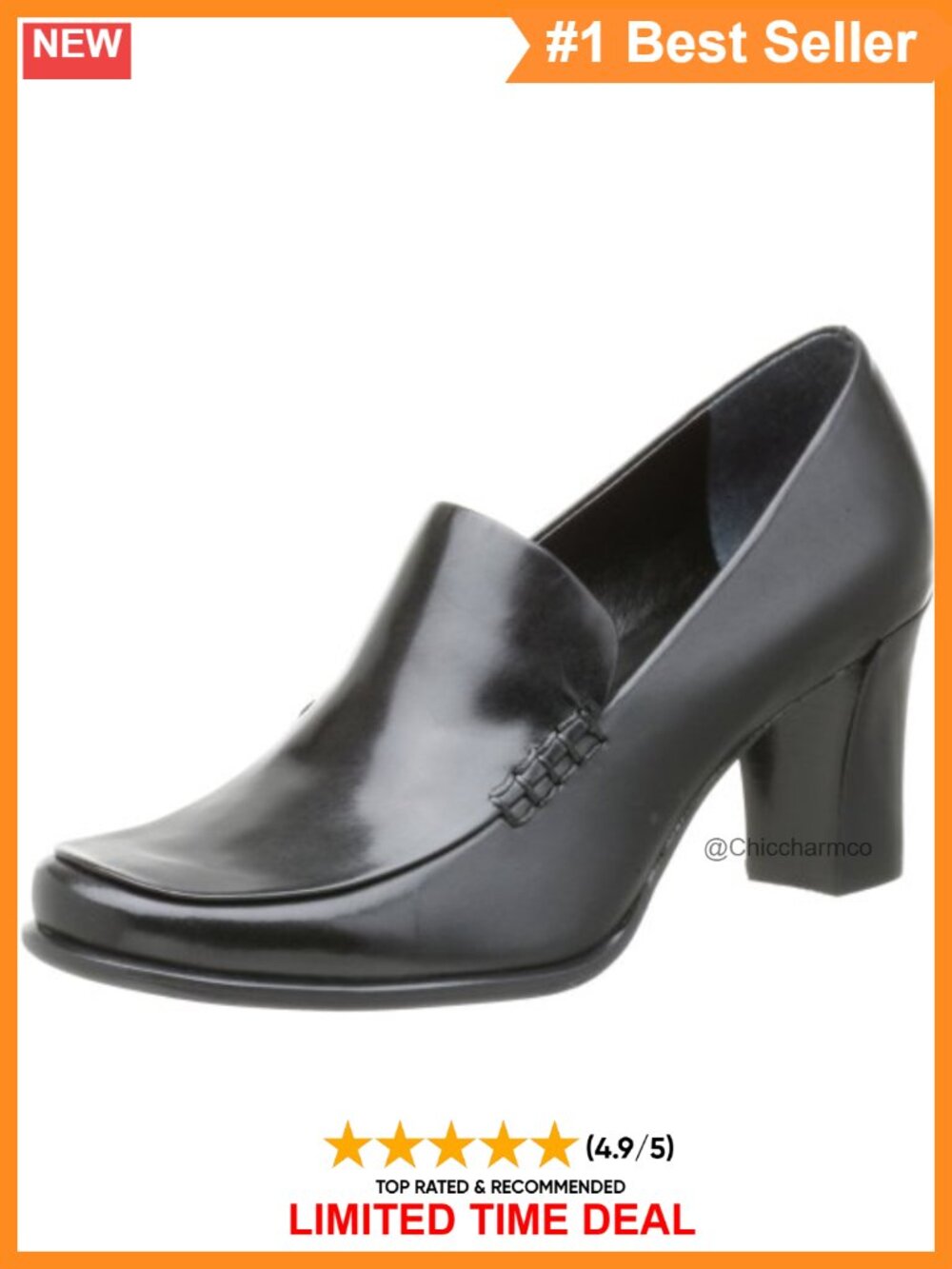 Leather Slip-On Pump with Stitched Detail & 2.75 Inch Heel